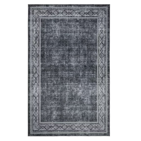 Haperlare Modern Bordered Rug 4x6 Contemporary Bordered Area Rug for Living Room Washable Area Rug Retro Accent Rug for Bedroom Nursery Dining Room, Gray
