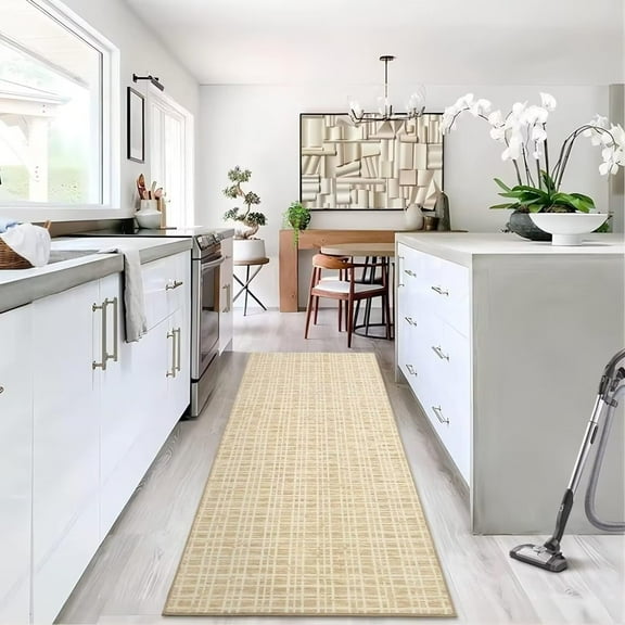 Haperlare Modern Checkered Area Rug Indoor Plaid Print Floor Cover Soft Faux Wool Throw Carpet Aesthetic Rug Foldable Thin Rug, 2' x 6' Yellow