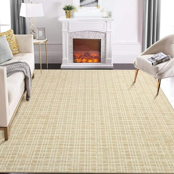 Haperlare Modern Checkered Area Rug Indoor Plaid Print Floor Cover Soft Faux Wool Throw Carpet Aesthetic Rug Foldable Thin Rug, 5' x 7' Yellow