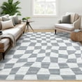 thumbnail image 1 of Haperlare Modern Checkered Rug Washable Area Rug for Bedroom Non Slip Soft Rugs for Living Room Stain Resistant Throw Rugs Carpet, 9' x 12' Gray, 1 of 4
