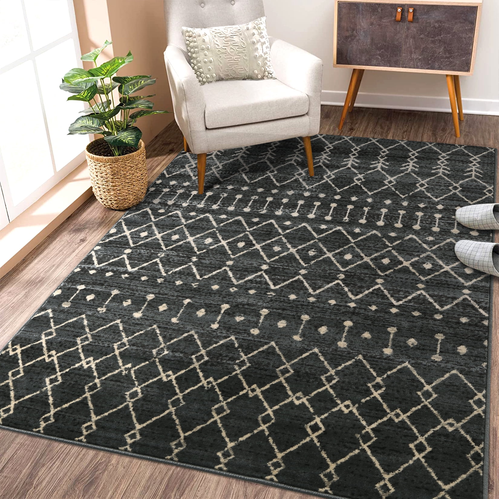 Reinforced Backing Rug Haperlare Modern Geometric 4x6 feet Washable Rug, Anti Slip Backing ...