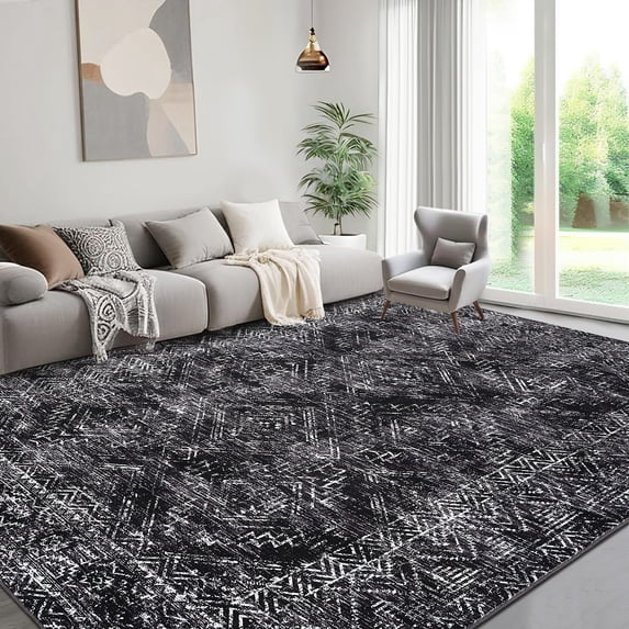 Haperlare Modern Geometric Area Rugs for Living Room Machine Washable Ultra-Thin Soft Bedroom Rugs Black Big Carpet,10'x13'