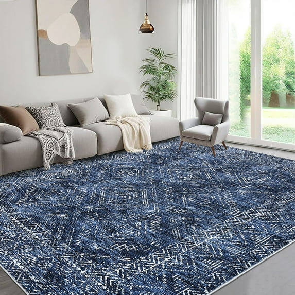 Haperlare Modern Geometric Area Rugs for Living Room Machine Washable Ultra-Thin Soft Bedroom Rugs Blue Big Carpet,10'x13'