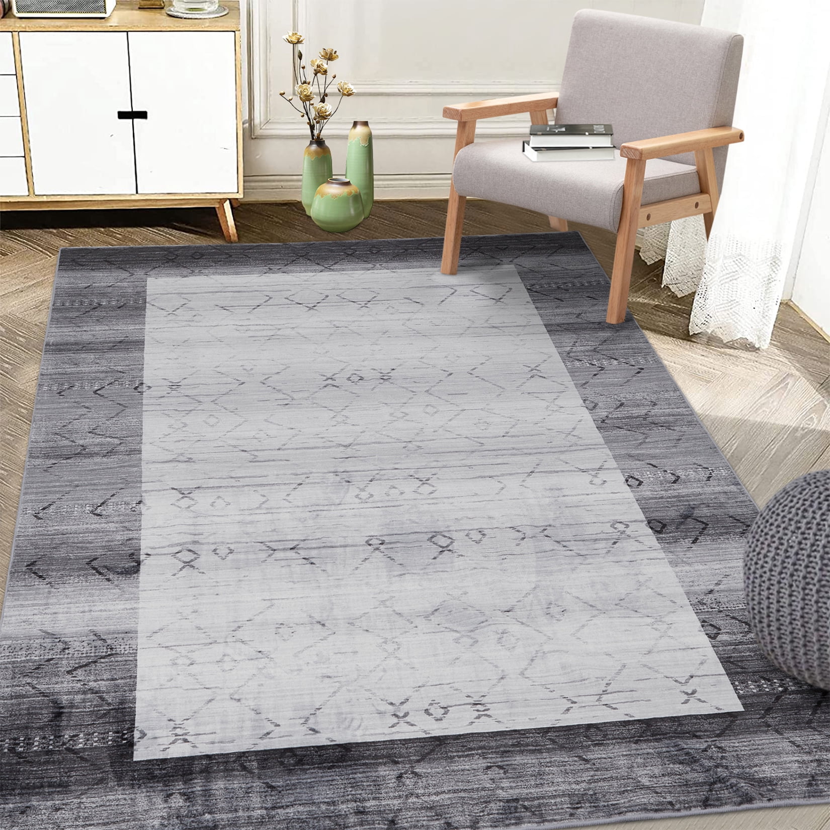 Boardered Tile Rug Haperlare Modern Geometric Bordered Rug 4.5 x 6.5 Ft Contemporary Non ...