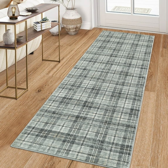 Haperlare Modern Plaid Runner Rug 2'x8' Washable Rugs, Non Slip Kitchen Rugs Ultra Soft Bedroom Rug Stain Resistant Carpet for Entryway Laundry, Green