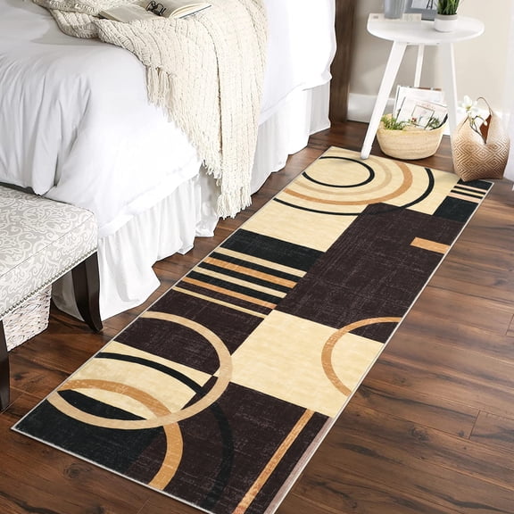Haperlare Modern Runner Rugs Geometric Circle Print Washable Non Slip Runner Rugs for Hallway Entryway Laundry Rug,Brown,2'x6'