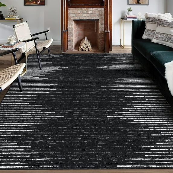 Haperlare Modern Stripe Area Rugs Machine Washable Ultra-Thin Geometric Area Rugs for Living Room Home Office Rug Black Carpet,10'x13'