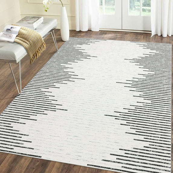 Haperlare Modern Stripe Area Rugs Machine Washable Ultra-Thin Geometric Area Rugs for Living Room Home Office Rug Cream Carpet,10'x13'