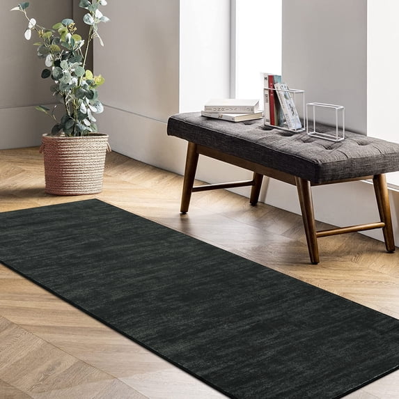 Haperlare Modern Textured Rugs Solid Black Runner Rugs for Hallway Washable Non Slip Runner Rugs for Entryway Laundry,2'x8'