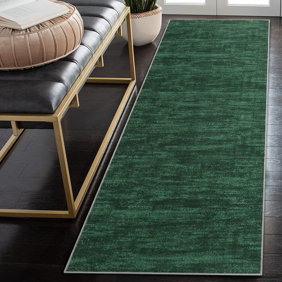 Haperlare Modern Textured Rugs Solid Green Runner Rugs for Hallway Washable Non Slip Runner Rugs for Entryway Laundry,2'x8'