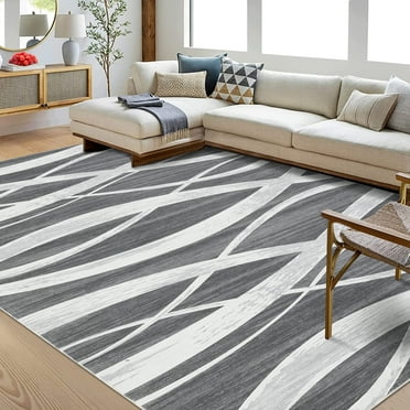 Haperlare Modern Washable Area Rugs for Living Room Distressed Area Rug Wave Non Slip Throw Rugs with Rubber Backing Soft Rugs for Bedroom, 8' x 10' Dark Gray