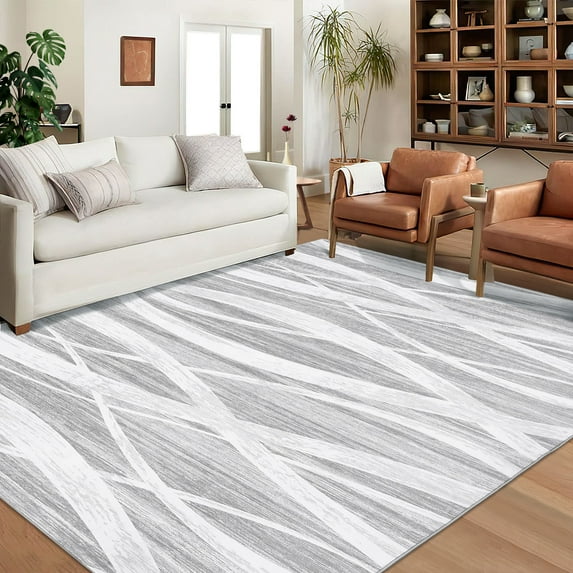 Haperlare Modern Washable Area Rugs for Living Room Distressed Area Rug Wave Non Slip Throw Rugs with Rubber Backing Soft Rugs for Bedroom, 8' x 10' Pale Gray