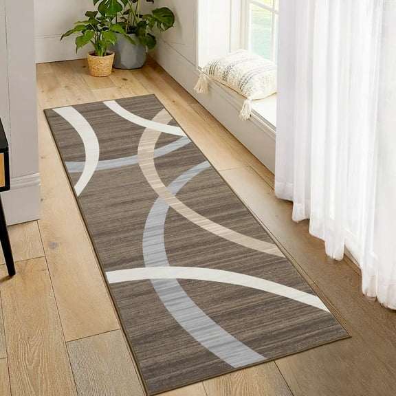 Haperlare Modern Washable Hallway Runner Rugs Circle Geometric Low Pile Soft Runner Rugs for Entryway Laundry Throw Rugs 2'x6' Brown Area Rugs