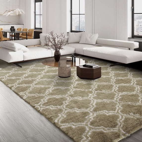 Haperlare Moroccan Shag Area Rugs Geometric Indoor Super Soft Fuzzy Plush Rugs, 8' x 10' Brown