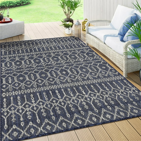 Haperlare Navy Indoor/Outdoor Area Rug 5'3" x 7'3" Bohemian Rustic Kitchen Rugs for Backyard Balcony