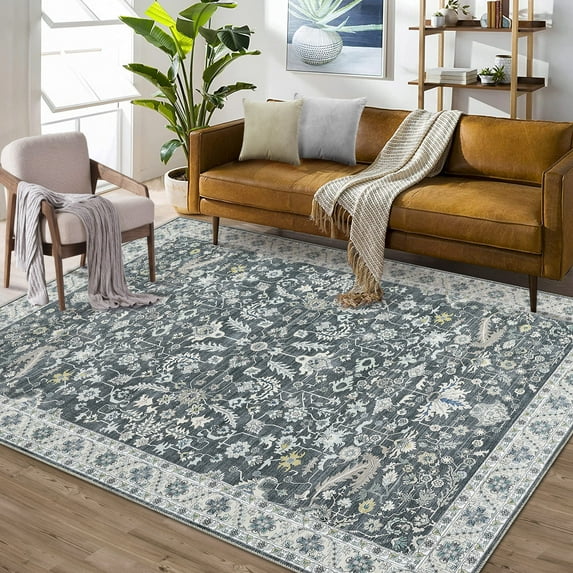 Haperlare Persian Area Rug Washable Traditional Distressed Area Rugs Retro Design Indoor Floor Cover Carpet, 4' x 6' Gray