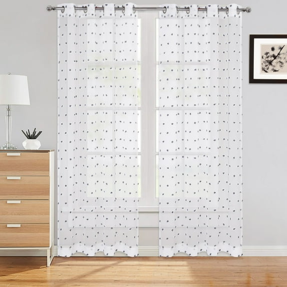Haperlare Pom Pom Design Sheer Curtain Panels Extra Long 95 inch White Voile Sheer Window Curtains for Living Room Decor, 2 Panels, Dark Gray Pompon