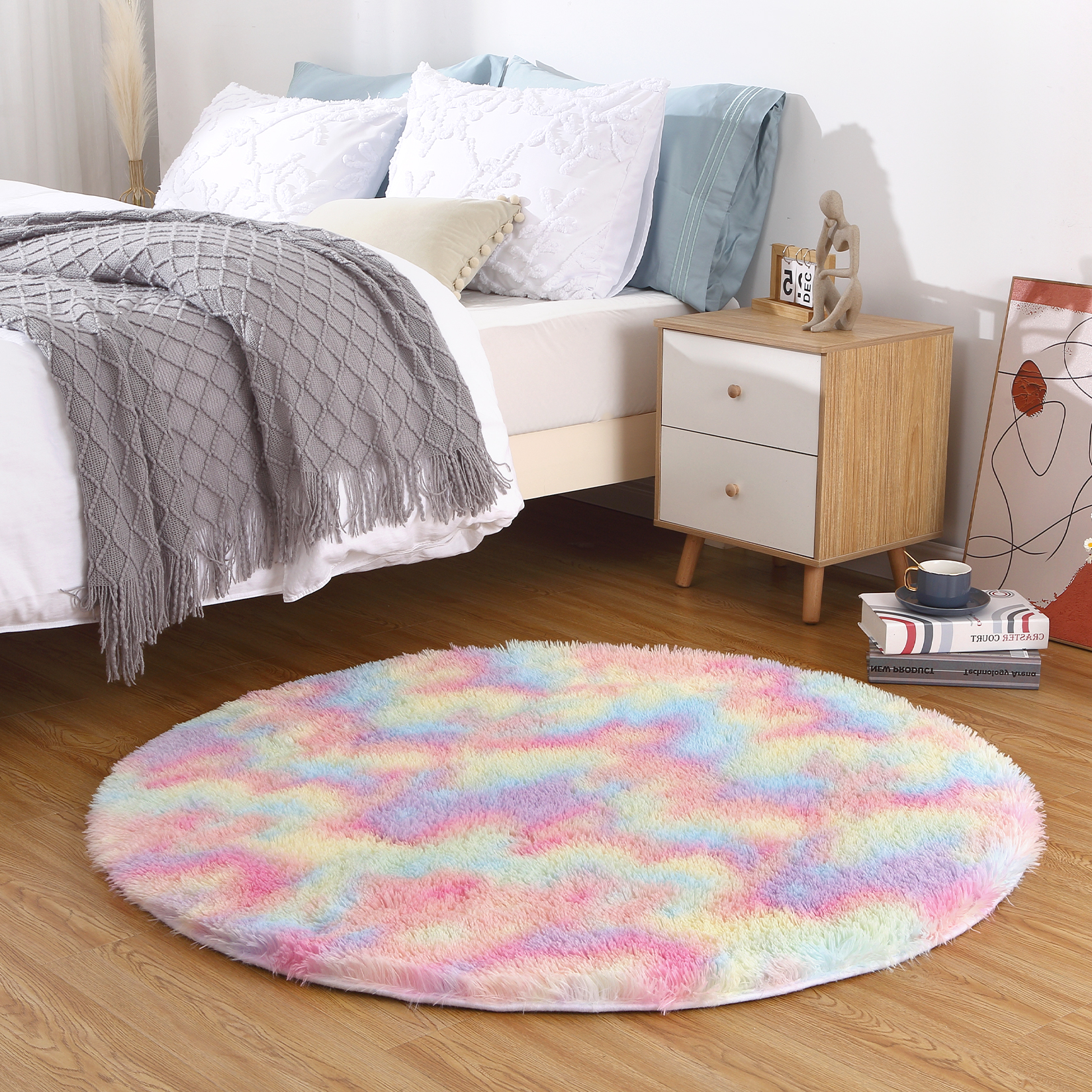 Haperlare Round Shag Area Rug 4ft Ultra Soft Fluffy Plush Rugs for