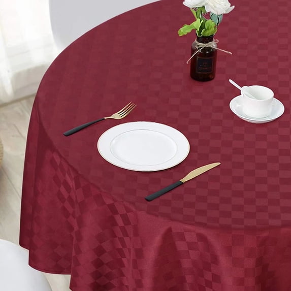 Haperlare Round Tablecloth 70 inch Burgundy Red Waterproof Stain Resistant Checkered Table Cloth Cover Protector for Dining Kitchen Outdoor Tabletop
