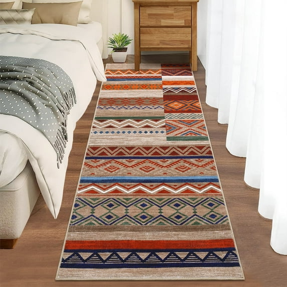 Haperlare Rug Runner 2'x6' Entryway Geometric Area Rugs for Hallway Washable Low Pile Rugs for Bedroom Non Slip Kitchen Laundry Rug Colorful