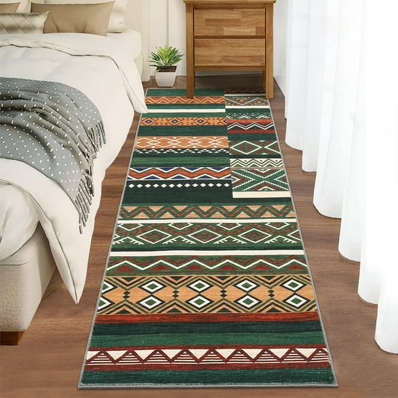 Haperlare Rug Runner 2'x6' Entryway Geometric Area Rugs for Hallway Washable Low Pile Rugs for Bedroom Non Slip Kitchen Laundry Rug Green