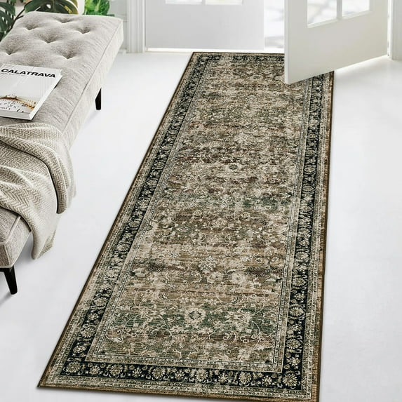 Haperlare Rug Runner 2'x6' Entryway Vintage Area Rugs for Hallway Washable Low Pile Rugs for Bedroom Non Slip Kitchen Laundry Rug Brown