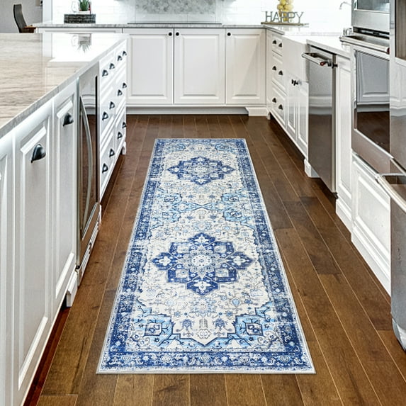 Haperlare Runner Rug 2 x 8 Vintage Floral Entryway Runners Machine Washable Tribal Thin Rug Indoor Hallway Kitchen Rug Non-Slip Soft Rug Blue