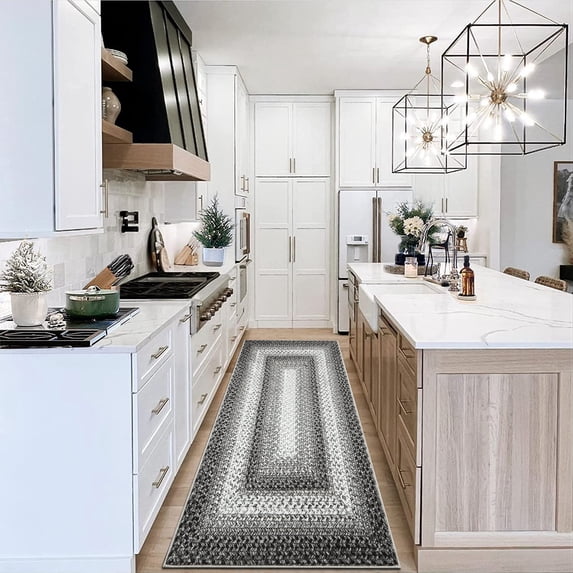 Haperlare Runner Rug Living Room Washable Rug Braided Print Boho Accent Floor Covers Modern Geometric Area Carpet for Bedroom Kirtchen, 2' x 8' Gray