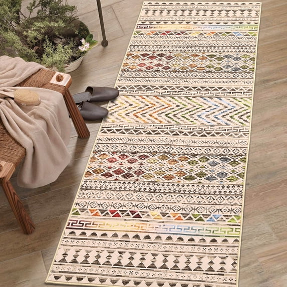 Haperlare Runner Rugs Washable Oriental Geometric Rug Runner Rugs for Hallway Entryway Ethnic Laundry Soft Runner Rug,Brown,2'x6'