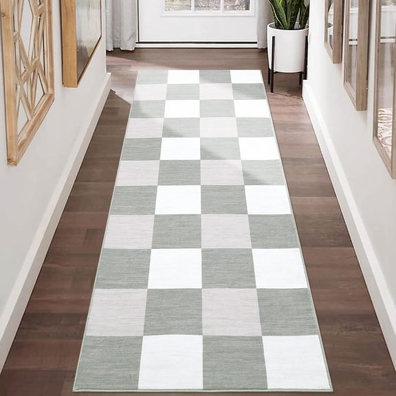 Haperlare Runner Rugs for Hallway 2'x6' Grey Plaid Entryway Rug Stain-Resistant Rugs for Kitchen Laundry