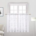 thumbnail image 1 of Haperlare Sheer Kitchen Curtain with Elegant Floral Embroidery Light Filtering Cafe Curtain for Small Window, White, 26"W x 30"L Set of 2, 1 of 6