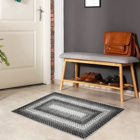 Haperlare Small Rug Living Room Washable Rug Braided Print Boho Accent Floor Covers Modern Geometric Area Carpet for Bedroom Kirtchen, 2' x 4' Gray