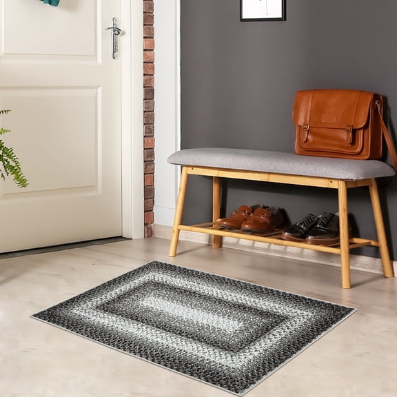 Haperlare Small Rug Living Room Washable Rug Braided Print Boho Accent Floor Covers Modern Geometric Area Carpet for Bedroom Kirtchen, 2' x 4' Gray