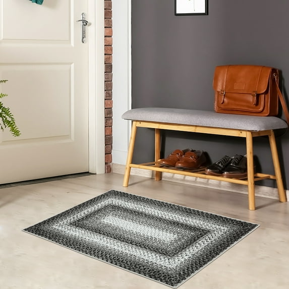 Haperlare Small Rug Living Room Washable Rug Braided Print Boho Accent Floor Covers Modern Geometric Area Carpet for Bedroom Kirtchen, 2' x 4' Gray