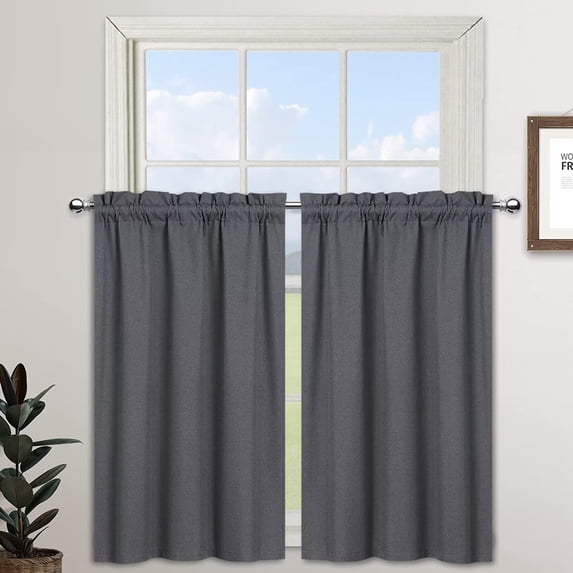 Haperlare Small Window Curtains Treatment Blackout Curtain Tiers Poly-Linen Thermal Insulated Rod Pocket for Kitchen Bathroom, Gray, 26"x36", 2 Panels