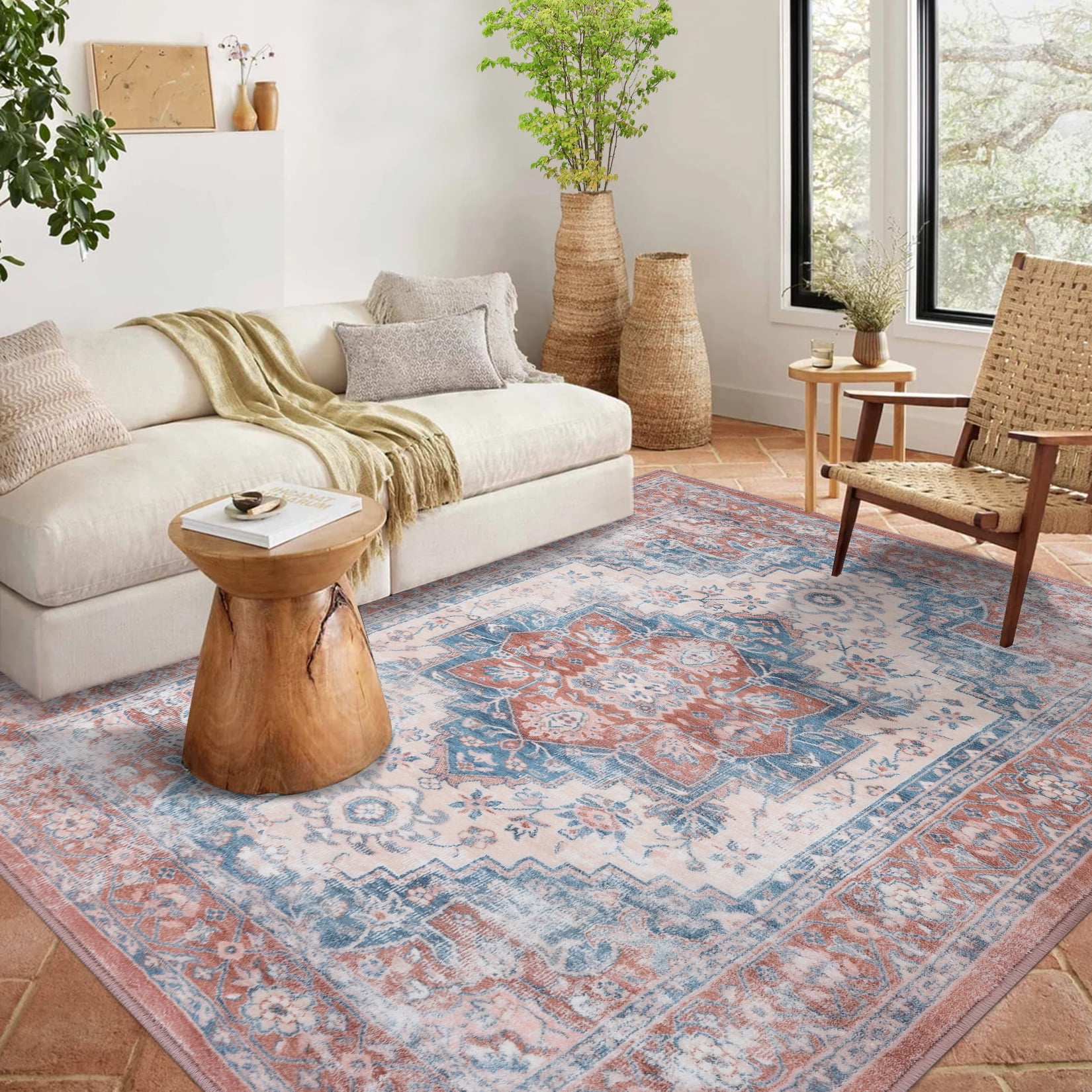 Haperlare Vintage Medallion Area Rug 5 x 7 FT Boho Distressed Indoor ...