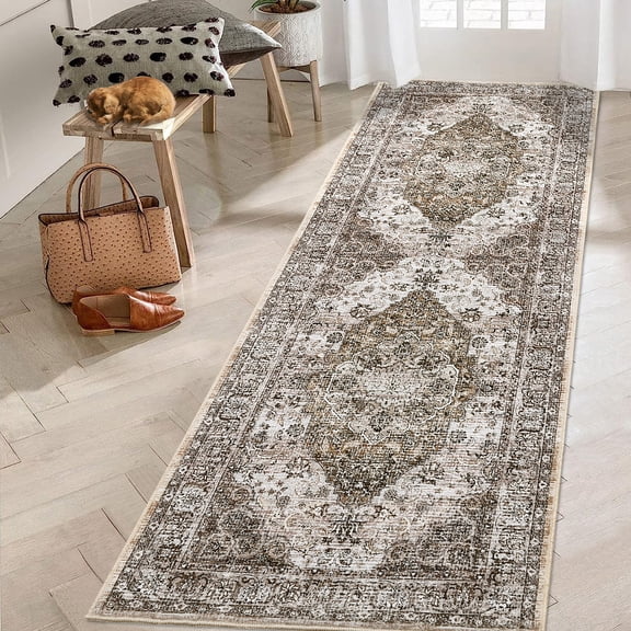 Haperlare Vintage Runner Rugs for Hallway Bohemian Machine Washable Non Slip Laundry Entryway Runner Rug, Brown Indoor Floor Rugs,2'x6'