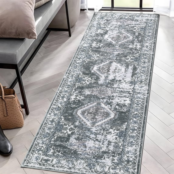 Haperlare Vintage Runner Rugs for Hallway,Machine Washable Non Slip Entryway Rugs,Grey Rugs for Laundry Kitchen,2'x6' Indoor Floor Mat