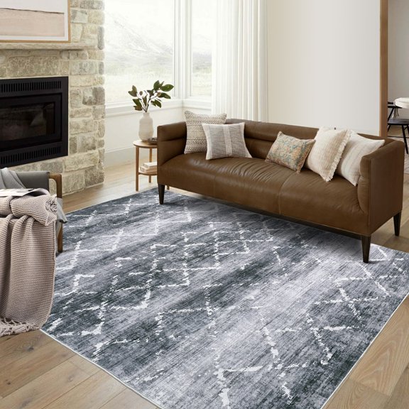 Haperlare Washable Abstract Geometric Area Rugs Ultra-Thin Stain-Resistant Rugs for Kitchen Dining Room Grey Carpet,5'x7'