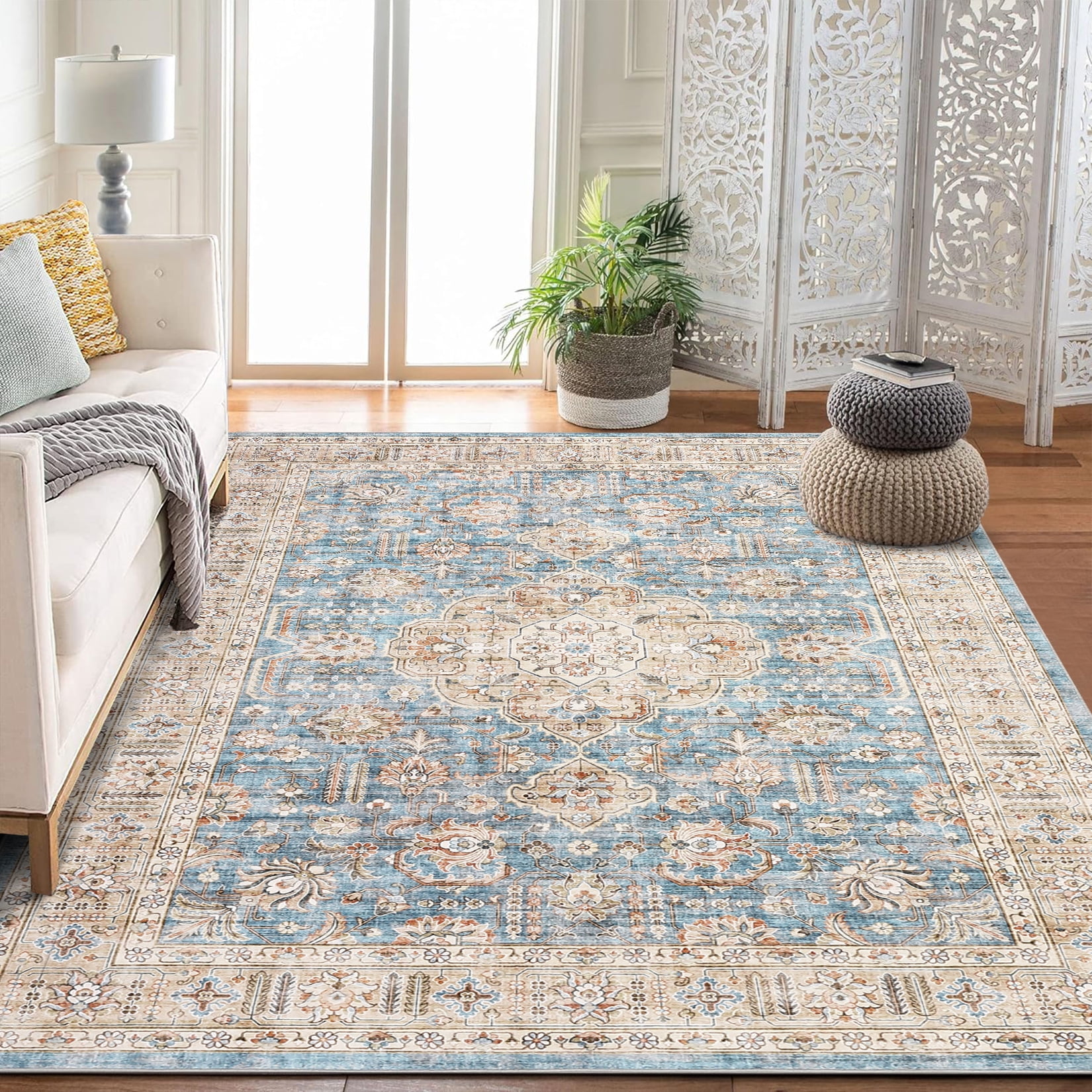 Haperlare Washable Area Rug Boho Vintage Rug Oriental Medallion