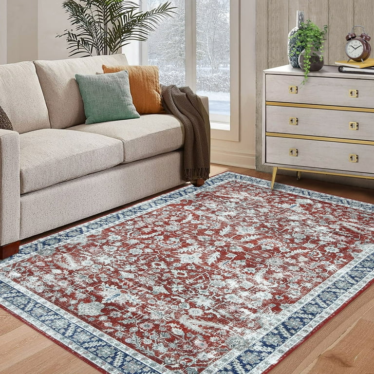Haperlare Washable Area Rug Persian Traditional Chic Area Rugs Carpet Vintage Distressed Carpet Rug Foldable Coffee Table Accent Rug Bedroom Decor Red 4 x 6 Walmart