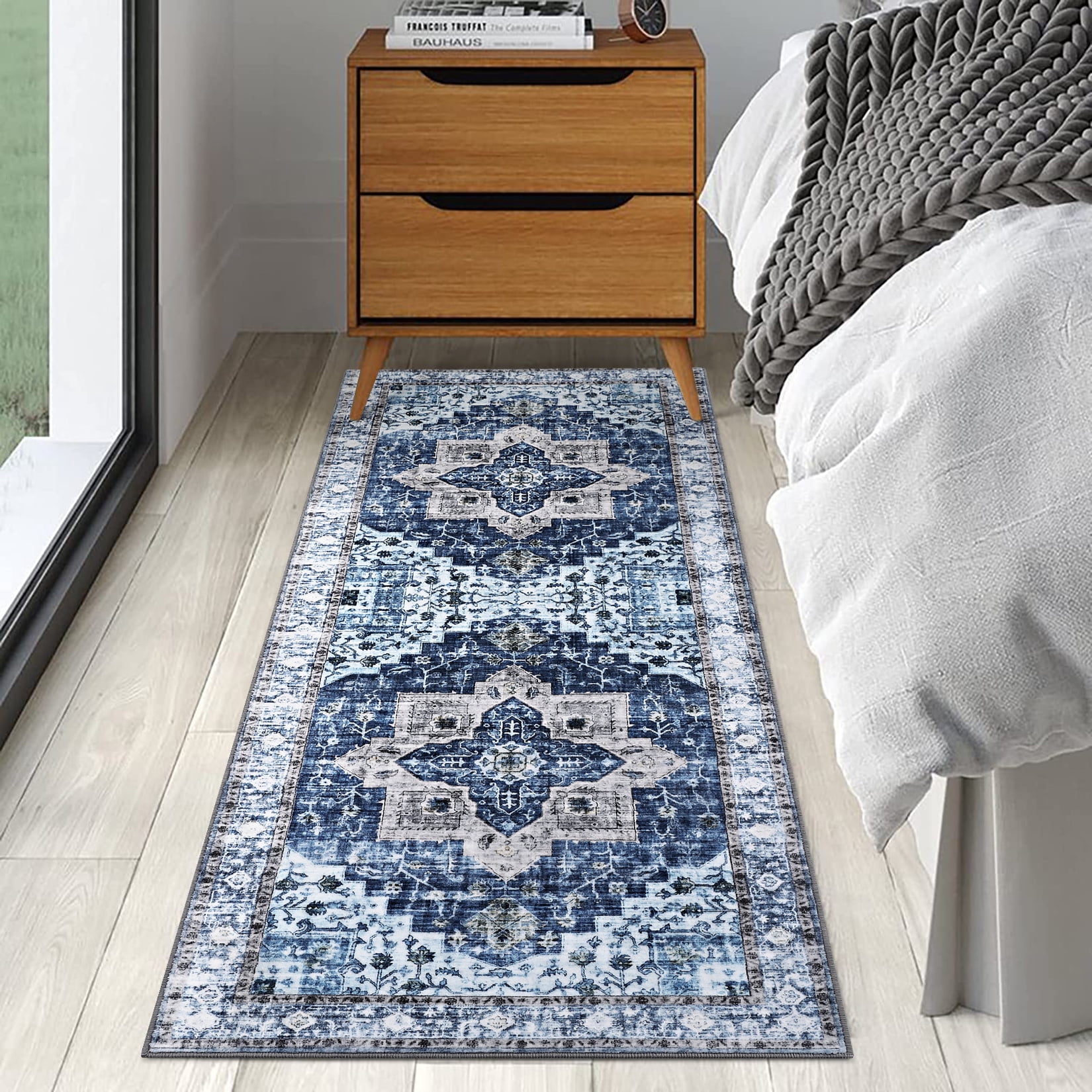 Haperlare Washable Area Rug Vintage Boho Living Room Rug Non-Slip Non ...