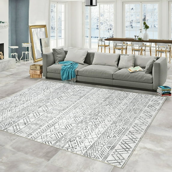 Haperlare Washable Area Rugs Boho Rugs for Living Room Stain-Resistant Carpet Abstract Rugs for Bedroom with Non Slip Backing, 9' x 12' Gray