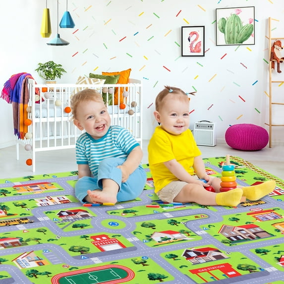 Haperlare Washable Chidren Living Room Area Rugs Kids Learning Rugs City Traffic Grey Road Area Rugs Non Shedding Rugs for Bedroom 8'x10'Infant Toddlers Educational Carpet