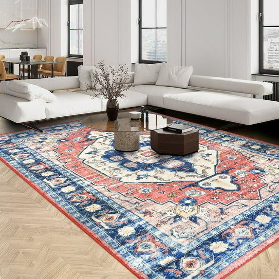 Haperlare Washable Rug Soft Area Rugs for Living Room Vintage Medallion Area Rug Low Pile Vintage Bedroom Rug, 8' x 10' Pink