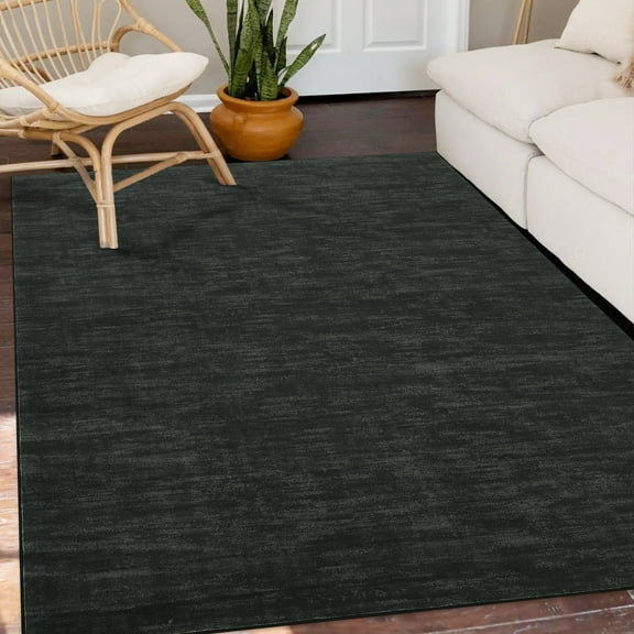 Haperlare Washable Rugs Textured Modern Area Rugs Solid Black Stain-Resistant Rugs for Kitchen Dining Room,5'x7'