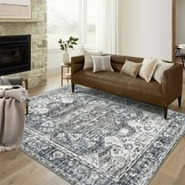 Haperlare Washable Rugs for Bathroom Non Slip Ultra-Thin Area Rugs for Living Room Home Office Rugs,8'x10',Grey Blue Carpet