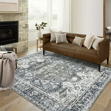 Haperlare Washable Rugs for Bathroom Non Slip Ultra-Thin Area Rugs for Living Room Home Office Rugs,8'x10',Grey Blue Carpet