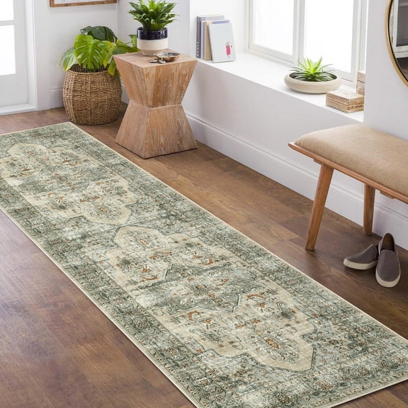Haperlare Washable Runner Rugs for Hallway, Vintage Non Slip Area Rugs for Entryway Laundry Traditional Mat,Beige,2'x6'