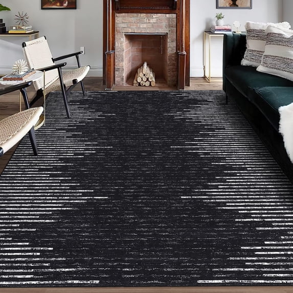 Haperlare Washable Stripe Modern Living Room Area Rugs Soft Stain-Resistant Rugs for Kitchen Dining Room Black Carpet,8'x10'